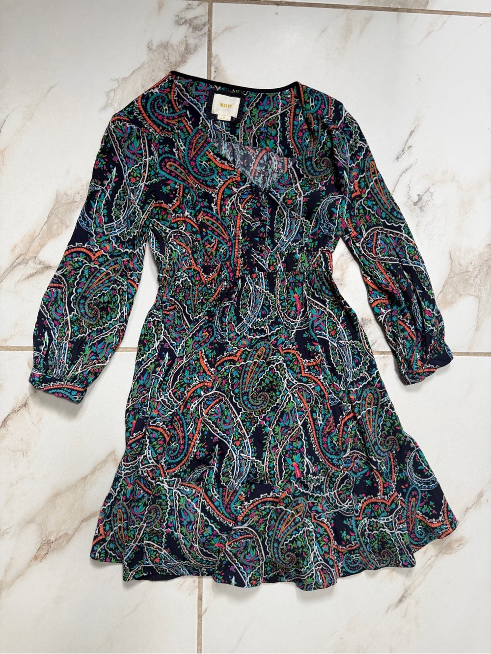 Maeve Navy Paisley Print Long Sleeve Kids Dress